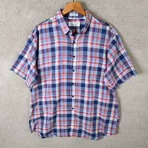 Vintage Main Stream Shirt Mens XL Blue Red Plaid Button Down Short Sleeve